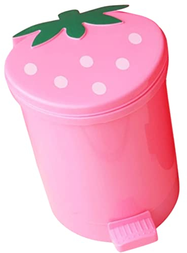HEMOTON Fraise Poubelle Peut Kawaii Mini Bureau Poubelle Avec Couvercle En Plastique Mignon Petit Papier De Table Comptoir Pour La Maison Voiture Rose