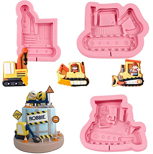 Silikonform für Baustelle, Cartoon-Bagger, Fondant-Form, Bulldozer, Kraniche, Schokoladen-Silikonform, Bauauto, Süßigkeitenformen für Kuchendekoration, Zuckerhandwerk, Cupcake-Topper, Ton, Epoxid