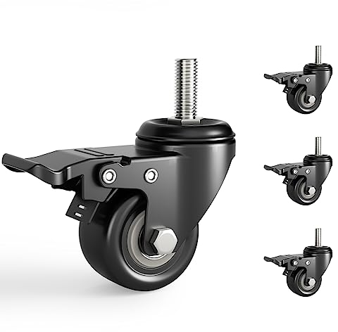 Rainsworth Lenkrollen 50mm für Möbel M10, Möbelrollen 4er Set Schwerlastrollen mit Bremse für Innen & Außen, Leise