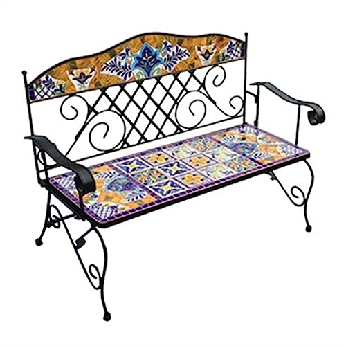 Gartenbank Sitzbank Outdoor-Bank im mexikanischen Stil, 41,3-Zoll-Garten-Freizeitbank for zwei Personen, Metallrahmen und handbemalte Keramiksitze, for Terrasse, Hof, Park, Balkon Parkbank Terrassenba