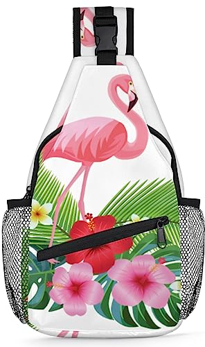 RIRIX Tropische Blume Banane Flamingo Sling Rucksack Tier Flamingo Crossbody Tasche Mehrzweck Crossbody Tasche Reise Wandern Brusttasche Casual Day Bag, wie abgebildet, 7.9*3.5*14.2 inches