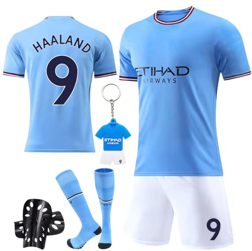 Maillot de football pour enfants,No 9 Maillot Ensemble,Hommes et Enfants Football Soccer Jersey Set,avec maillot,short,chaussettes,genouillères et porte-clés,Set De Maillot De Foot Enfant (HLD, 26)