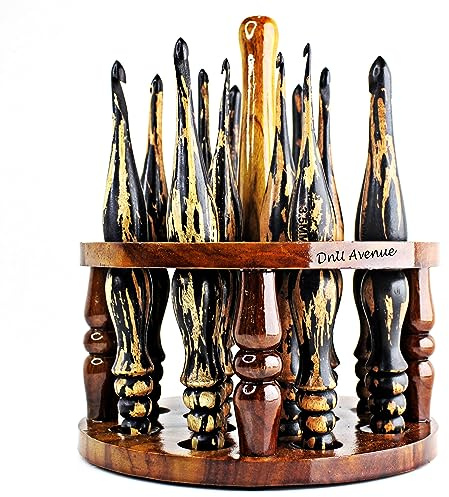 13-teiliges Häkelnadel-Set aus Holz mit Ständer, Größen 3,5 mm bis 12 mm, glatte Bambus-Häkelnadeln für Garn, ergonomische Strick- und Häkelwerkzeuge für Anfänger und Experten
