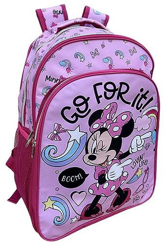 CARTOON Rucksack mit mehreren Taschen, Schultasche mit drei Taschen, Freizeit-Rucksack für Kinder, Minnie Maus, 42 x 30 x 17 cm