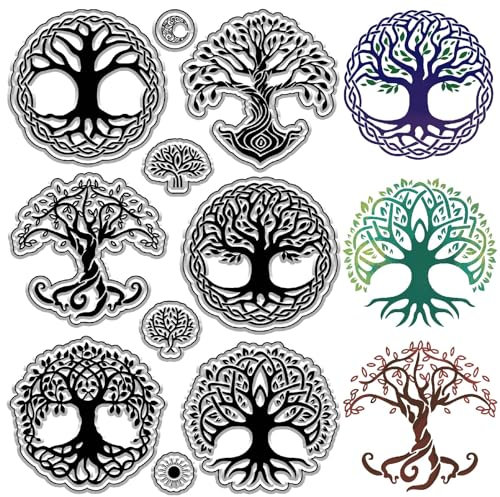 CRASPIRE Tree of Life Clear Stamps Plants Reusable Retro Transparent Silicone Stamp Seals for Journaling Card Making DIY Scrapbooking Photo Album Decorative Notebook Decor Christmas Gifts