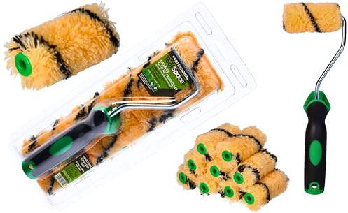 ToolSpace 10er Set Farbroller - 7 cm - mit Griff - Lasurwalze Lackier-Set Lackrollen Langflorige Farbrolle Streich Rolle Langflorrolle Farbwalze Maler Zubehör Polyacrylfarbroller Absorbierende Rolle
