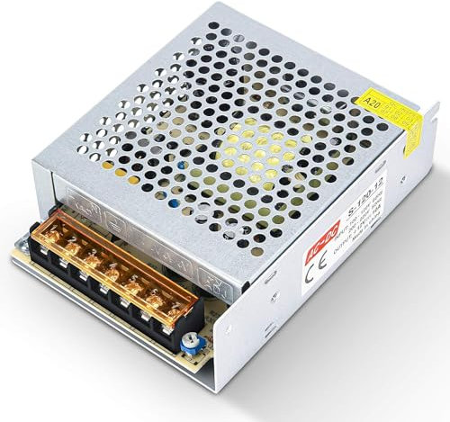 SQUADO ALIMENTATORE 12V 10A 100-220V STABILIZZATO SWITCH TRIMMER DISSIPATORE INTERNO per luci led, fai da te