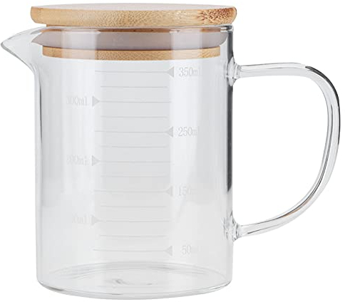 Jarra Medidora Transparente, Taza Medidora de Vidrio con Boquilla en Forma de V con Báscula para Aceite Líquido de Leche en Casa para Restaurante de Hotel (350ML)