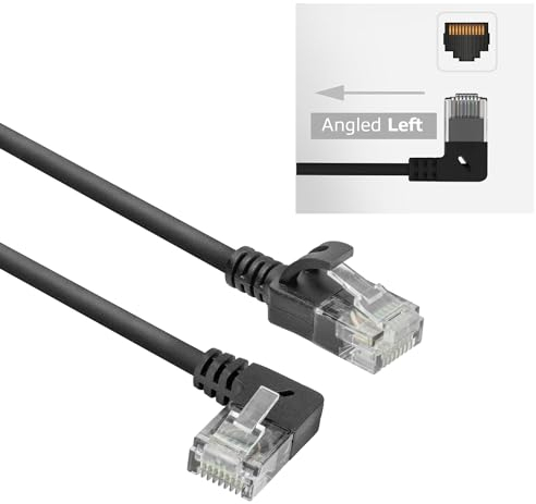 ACT CAT6A Network Cable 90° Angled Upwards, U/UTP LSZH LAN Cable Thin 3.6 mm Slimline, Flexible Gigabit Ethernet Cable with RJ45 Connector, for Use in Data Centres, 0.5 m, Left