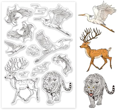GLOBLELAND The East Animal Clear Stamps Für Kartenherstellung Hirsch Tiger Clear Stamp Seals Transparente Stempel Für DIY Scrapbooking Fotoalbum Journal Heimdekoration