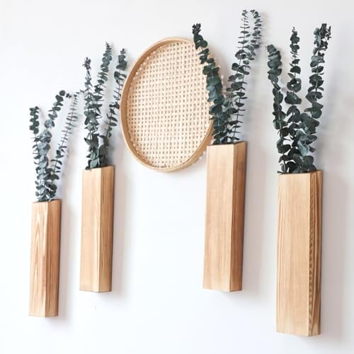 Wlicon 4 PCS Wood Wall Planters Hanging Wooden Vase Wall Mounted Plant Flower Pot for Indoor Plants Small Farmhouse Decoration