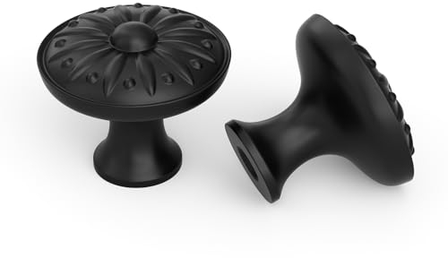 goldenwarm 4 Pack Black Drawer Knobs Vintage Black Cupboard Knobs with Flower Pattern, Zinc Alloy