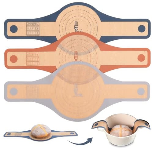 SUPER KITCHEN 3PCS 2-Größe 24cm&21cm Silikon Brotschlinge mit Extra Breiten und Langen Griffe, Antihaft Silikon Backmatte Brot für Dutch Oven, Wiederverwendbare Brotbackmatte (Grau, Dunkelgrau, Braun)