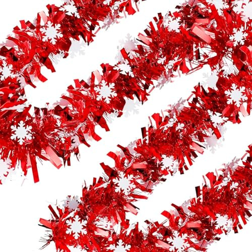 SULOLI 10 m Weihnachtsgirlande, Tannengirlande, Weihnachten, künstliche Girlande für Hochzeit, Geburtstag, Party, Treppe, Kamin, Wände, Fenster, Weihnachtsbaum, Weihnachtsdekoration (rot weiß)