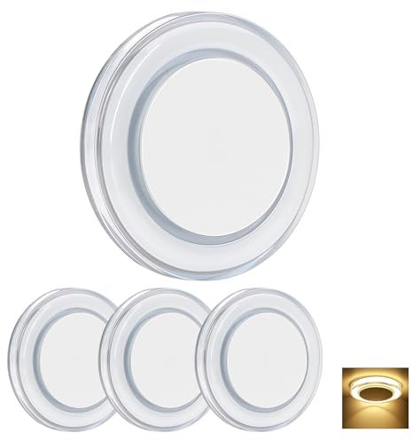 Obeaming 4 x Lámpara LED 12V Autocaravana Regulable Panel Luz de Techo 76mm 320LM 3W, para Caravana Barco Remolque Coche Iluminación Interior (3000K)