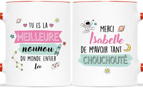 CADEAU PLUS Mug Personnalisé Prénom - Merci Nounou De m'Avoir Tant Chouchouté - Idée Cadeau Original, Tasse Super Nounou