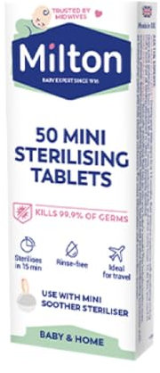 MiltonBaby Mini Sterilising Tablet 50 Pack of 1 Fast Acting Soother Dummy Pacifier Teether Hygiene Antiseptic Cleaner Travel Solution with Welari Thank You Card | (1pack) (50tabs)