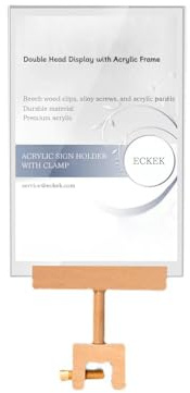 ECKEK Acrylic Sign Holder with Clamp Double Head Display with Acrylic Frame Sign Holder Price Tag Clip for Clothing Stores (Vertical A5 148×210mm/ 5.83×8.27 inches)