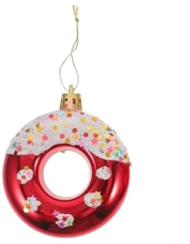 Weihnachtsbaum-Donut-Ornament, lustige Urlaubsdekoration für Bäume, Kränze und Girlanden (rot)