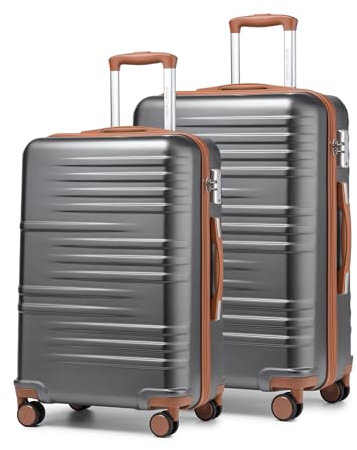 British Traveller Reisekoffer Set Handgepäck Koffer Trolleys Hartschalenkoffer ABS+PC mit 4 Spinnerräder Rollkoffer mit TSA-Schloss Grau