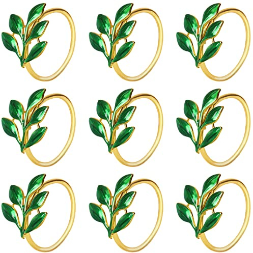 KPOSIYA Grüne Serviettenringe 12er Set, Blatt-Serviettenhalter für | Metall-Serviettenringe für Weihnachten, Herbst-Serviettenringe für Esstisch, Hochzeit, Bankett, Familienessen, Grün