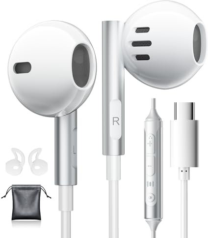 USB C Headphones for Samsung Galaxy S25 S24 Ultra iPhone 15 USB C Earphones Wired Headphones with Mic HiFi Stereo USBC Earphones for iPhone 16 Samsung Galaxy S22 S23 S24 FE A55 A35 A16 iPad 10th
