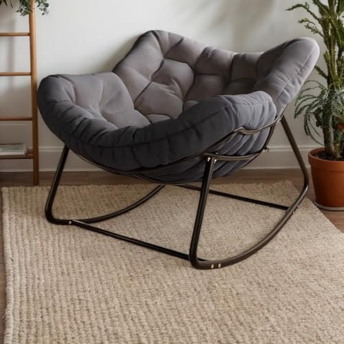 QAQCDAHJI Silla mecedora de mimbre de ratán, moderna, para interior y exterior, en gris (Black)