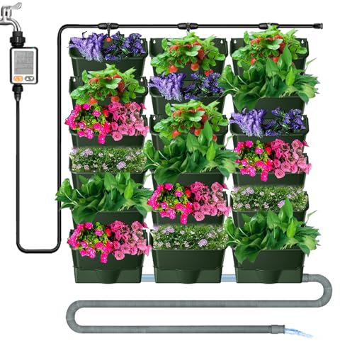 Jardín vertical colgante de 18 piezas con sistema automático de riego de jardín y orificio de drenaje, maceta para montaje en pared, pared de plantas, jardín de pared para verde, plantación de pared,