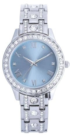 NUOVO Damen Uhr Analog Quarz mit Silber Edelstahl Armband Wasserdicht Kristall Lünette Blaues Zifferblatt Mädchenuhr