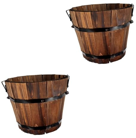 Toddmomy 2 Stück Sukkulenten Blumentopf Aus Holzfass Einzigartiger Gartentopf Für Draußen Kleiner Garteneimer Dekoration Für Pflanzen Holztöpfe Für Draußen Terrakotta Blumentopf Für
