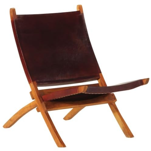 WKIEQACO Stühle, Klappstühle und Hocker, klappbarer Relaxsessel, dunkelbraun, echtes Leder
