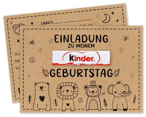 Vielucks 15 x KINDER Einladungskarten - Kraftpapier - Original - DIN A6,Kreativität Einladungskarten Kindergeburtstag Junge Mädchen,Geburtstagseinladungen,Partyeinladungen,Party Karten (Tier)