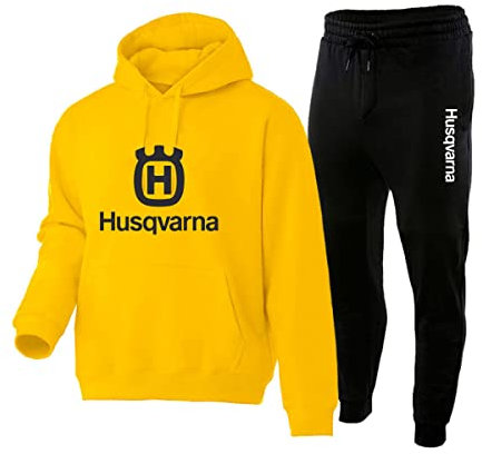 Unisex Kapuzen-Sweatshirt mit Taschen + Sweatpants Hus.q_varna Outdoor Casual Solid Colour Sports Set (yellow,L)