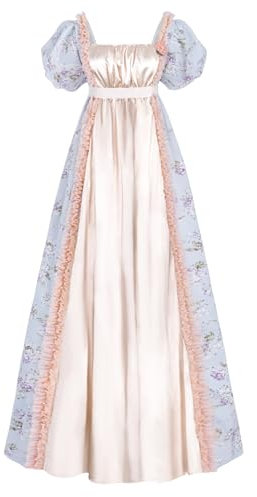 FCCAM Regency Robe en satin de luxe victorien pour femme Taille empire, Rose/bleu., S