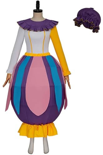 Windskids Mrs Potts Disfraz Mujer Cosplay Bella y la Bestia Tetera Mrs Potts Top Falda Cuello Gorro Set 4 Piezas para Fancy Dress Up Halloween Carnaval Fiesta Cumpleaños Mascarada Performance Costume