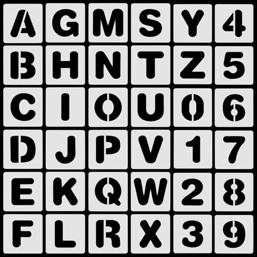 36pcs Letter Stencils 2 Inch Letter and Number Stencils Alphabet Spray Paint Stencil Reusable Plastic Number Stencil for Painting on Wood Wall Fabric Rock Calligraphy DIY Craft