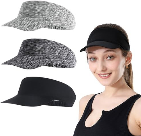 3 Pcs Sun Visor Hats, Sunhat Women Golf Visor Hat Sports Sun Visors Ponytail Baseball Cap Uv Protection Hat Brim Topless Hats for Golf, Tennis, Hiking, Running, Cycling, Fishing Black