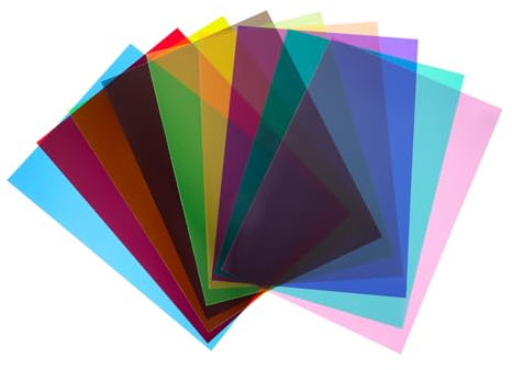 POPETPOP 9Stücke Teiliges Farbkorrektur Gel Lichtfilter für Blitz Stroboleuchten Farbige Filter für Fotostudios Video Bühnenbeleuchtung Transparenter Roter Gelber