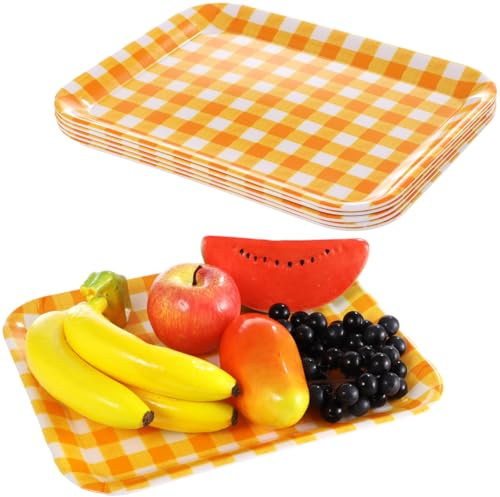 6 bandejas grandes para servir alimentos, 12.8 x 10.1 pulgadas, platos cuadrados de melamina a cuadros amarillos, tablas de charcutería reutilizables para eventos