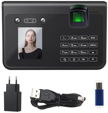 LIFEJXWEN Zeiterfassung für Kleinbetriebe, 4-in-1 Biometrische Zeiterfassung mit Gesicht, Fingerabdruck, Handvene & PIN - Keine Monatlichen Gebühren, USB-Datenexport ohne Software