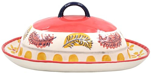 Lesser & Pavey Tuscany Hand Painted Butter Dish for Kitchen & Home | Dishwasher Safe Butter Dish with Lid for Keep Butter Fresh | Durable BPA-Free Butterdish for Butter Storage