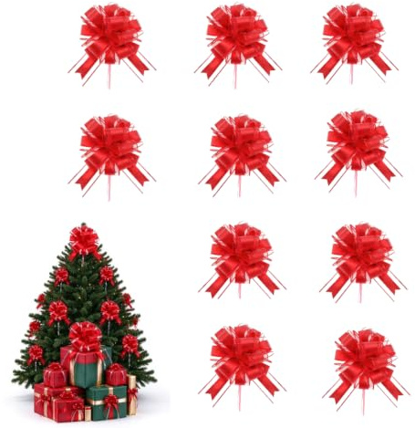 LifgWas 10 Stück Geschenkschleife Rot Groß(25cm), Geschenkbänder Ziehschleife Rot, Schmetterlingsknoten Manuell Ziehen, Geschenk Schleife für Verpacken Hochzeit Geburtstag Weihnachten
