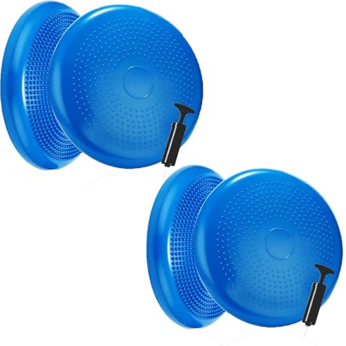 Erwachsene Balancekissen Ballsitzkissen mit Luftpumpe, Durchmesser 33cm Balance Training Yoga Matte Massage Board Physiokissen für Core, Koordination, Fitness Rückentraining Pad (Blau 2 Stück)