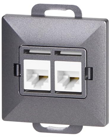 Miratic Doble Toma RJ45 Pared Cat6 | Enchufe Internet Empotrable | Conector RJ45 Hembra 2 Puertos UTP | Compatible con Serie Pearl | IP20 (Antracita)