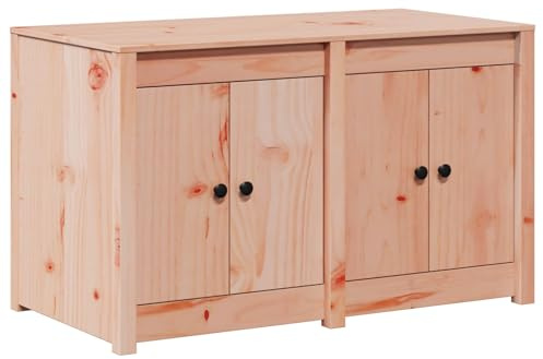 QJBSAVVA Küchenschrank MEPPEL aus Massivholz Kiefer, Anrichte in Braun Eichen-Optik, Modernes Sideboard mit 4 Türen und 4 Regalböden, Stauraumschrank für die Küche, 106 x 55 x 64 cm