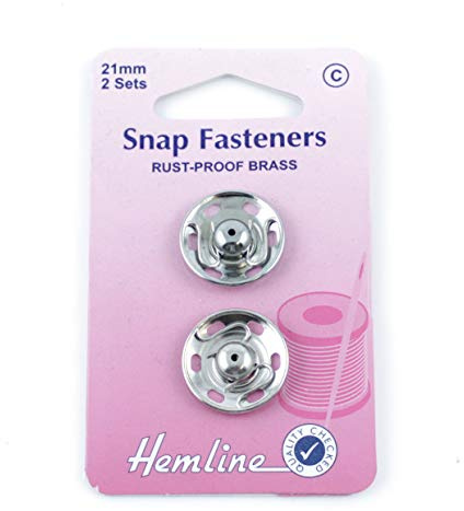 Hemline H420.21 | Nickel Brass Rust Proof Sew On Snap Fasteners | 21mm | 2 Sets by Hemline