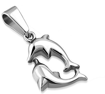 BlackAmazement Anhänger 316L Edelstahl Defin Delphin In-Love Silber Halskette Leder Kette Damen (Anhänger ohne Kette)