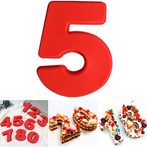 DUBENS Grand nombre 0-9 Moule à gâteau anniversaire de cuisson numéro anniversaire mariage anniversaire gâteau boîte en silicone numéros numéro numéro de silicone boîte de chiffres (5)