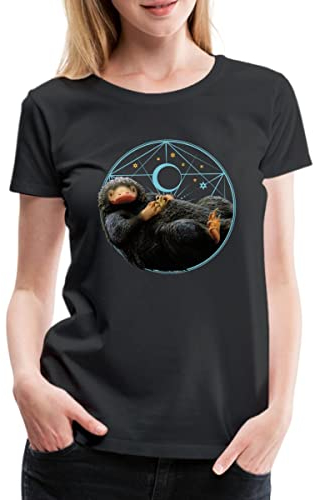 Spreadshirt Phantastische Tierwesen Niffler mit Münze Geschenk Frauen Premium T-Shirt, XL, Schwarz