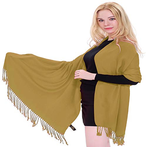 CJ Apparel Gold Einfarbiges Design Nepalese Schal Schultertuch Wrap Stola Pashmina NEU